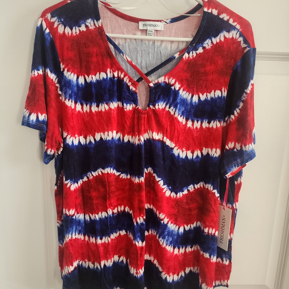 Freshman Women's Vibrant Red and Blue Short Sleeve Tee